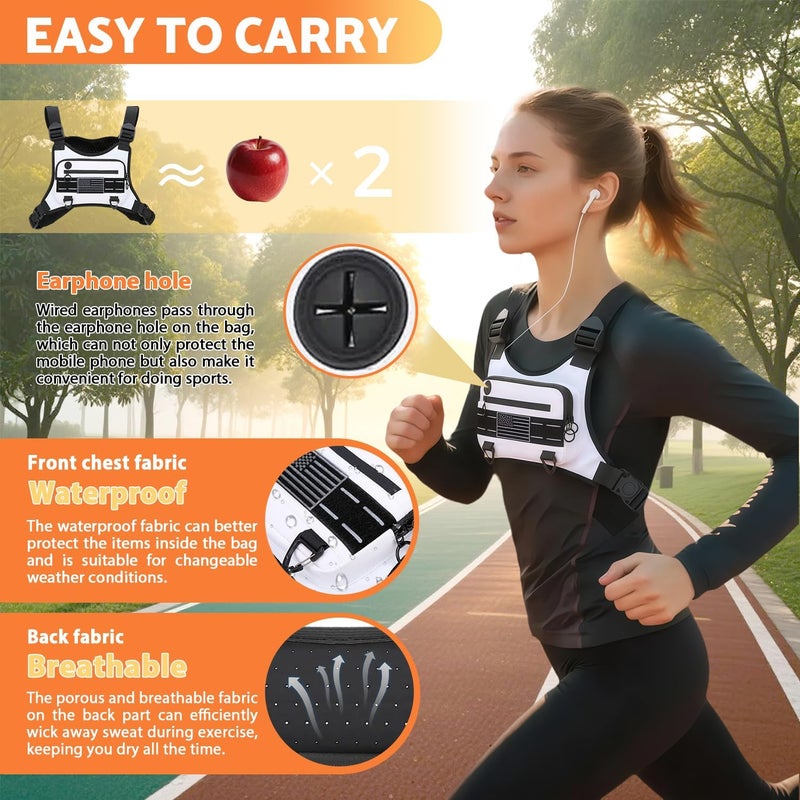 Muserise Sports Chest Bag For Men Women, Water Resistant Lightweight Front Chest Pack, Running Vest Bag With Built-In Phone Holder & Extra Storage For Workouts, Running, Cycling (White) - Image 4